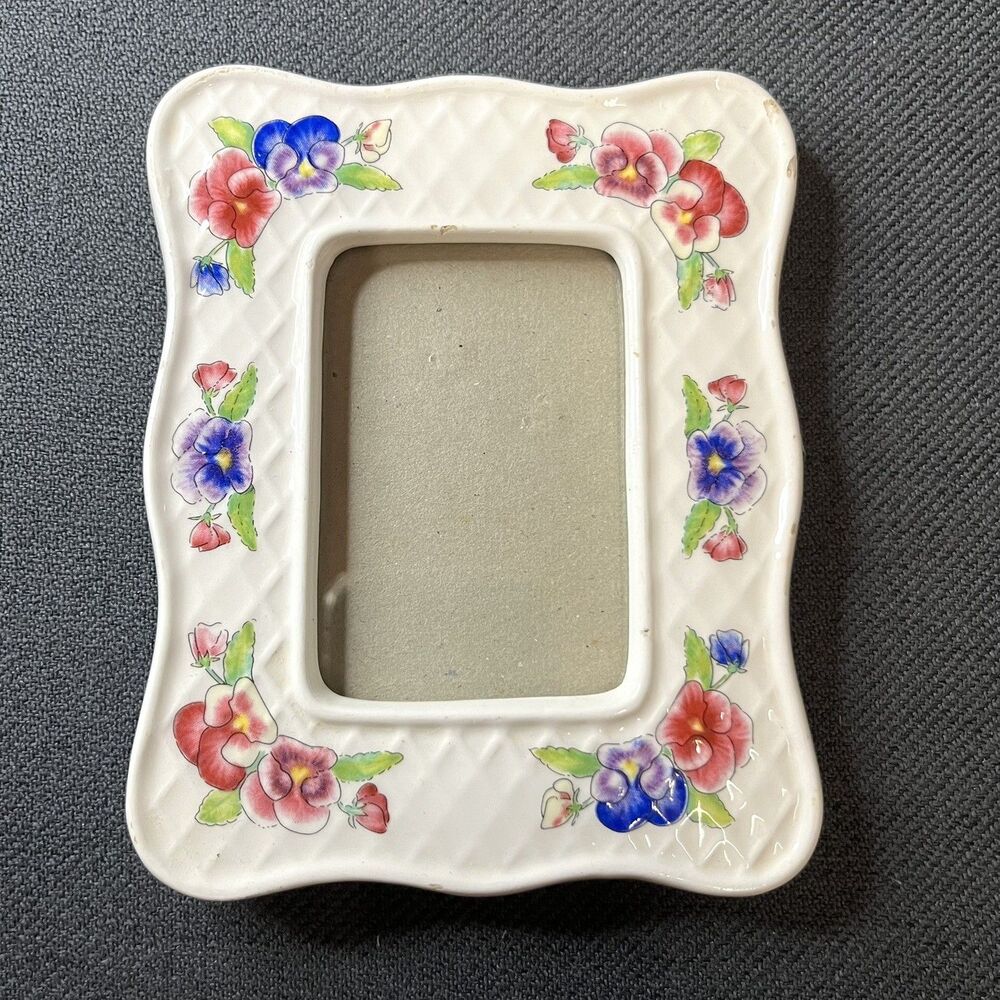 Vintage 1995 Dennis East International Ceramic Floral Picture Frame 2x3 Pansies